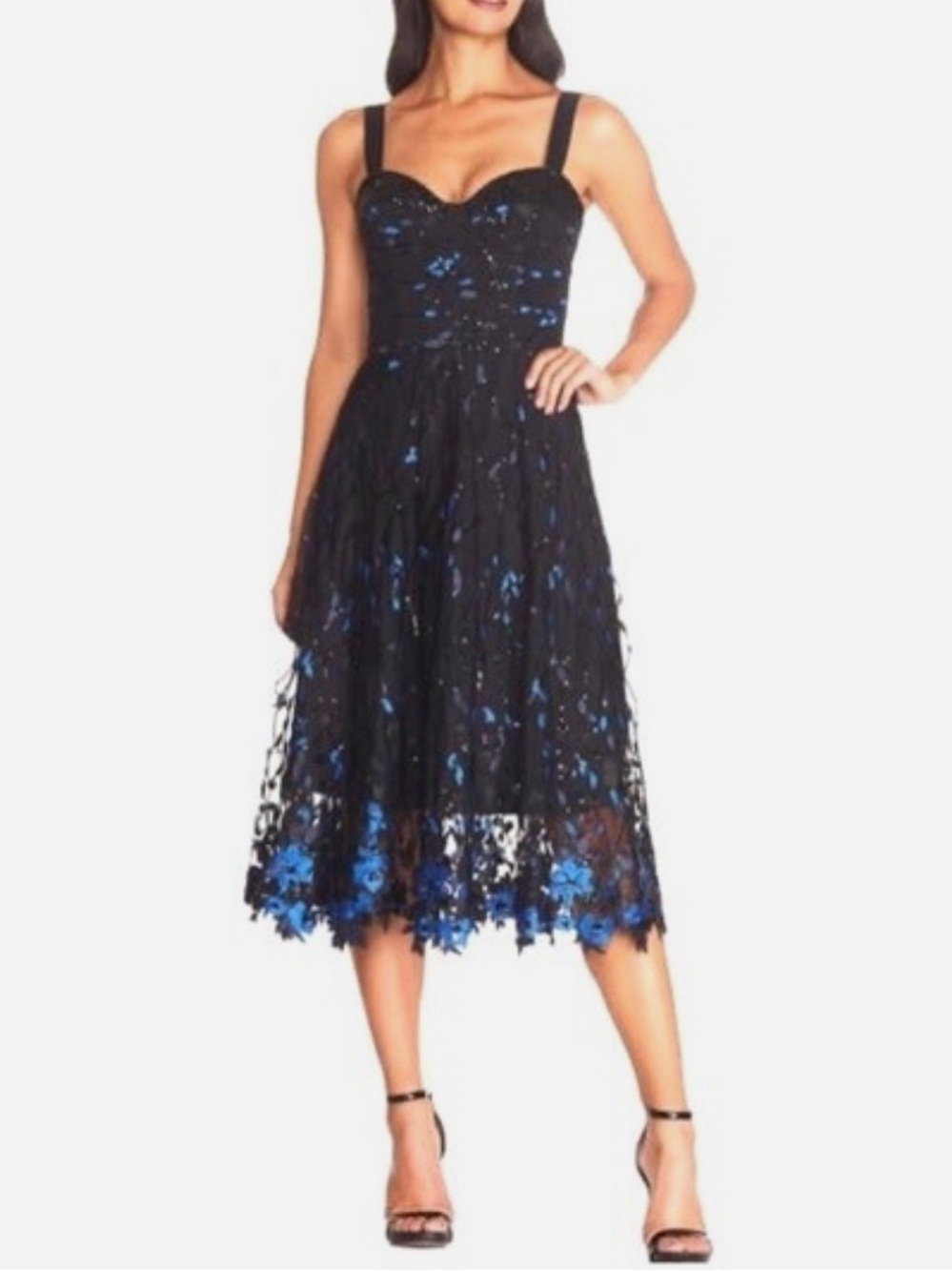 NWT Dress the Population Corina Embellished Dress Blue/Black Size S #D5213